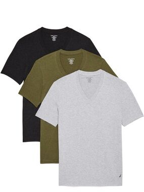 Nautica Men’s V-Neck Tee 3-Pack - Black, Army Green, Light Gray